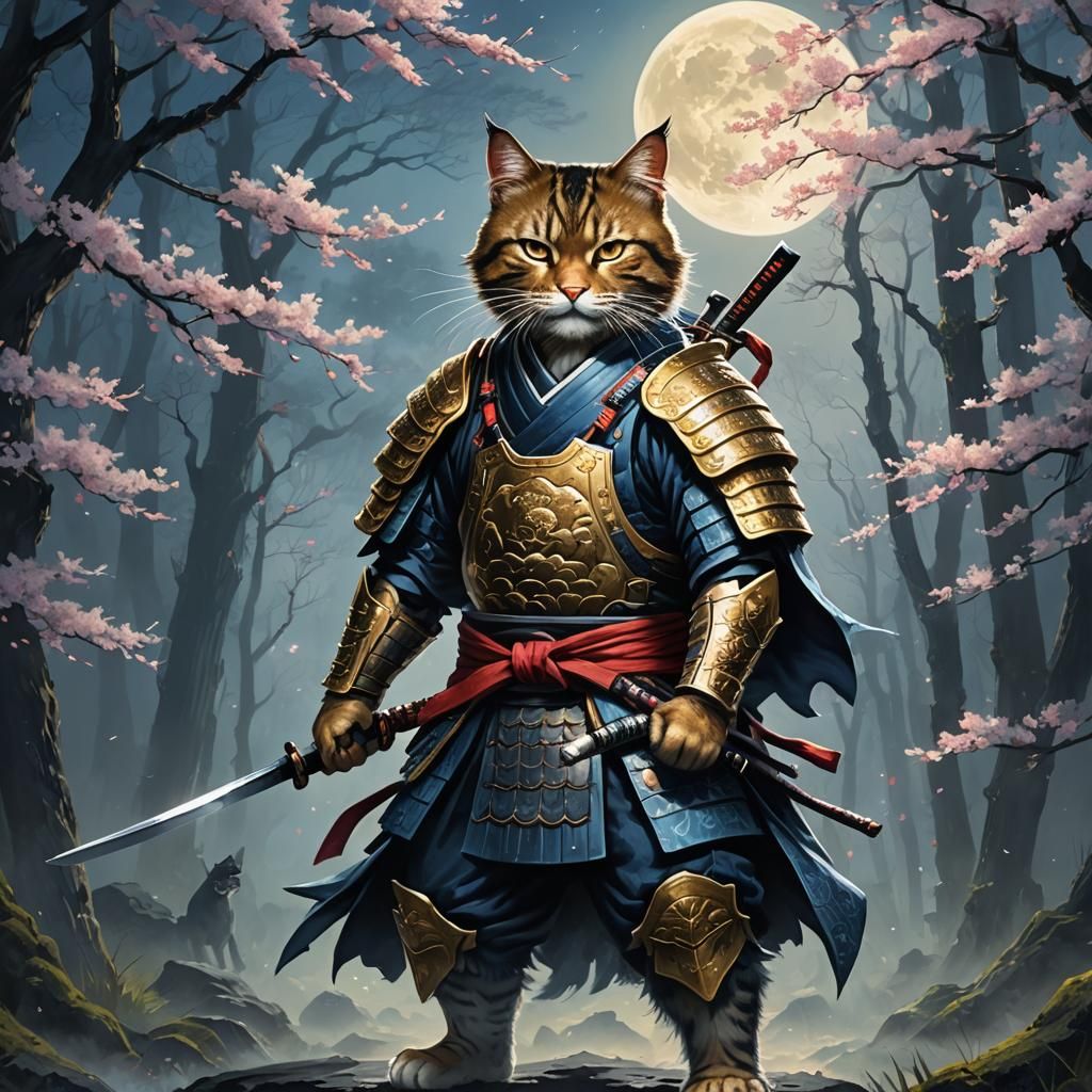 Cat Samurai Warrior in Ancient Japan Concept Art