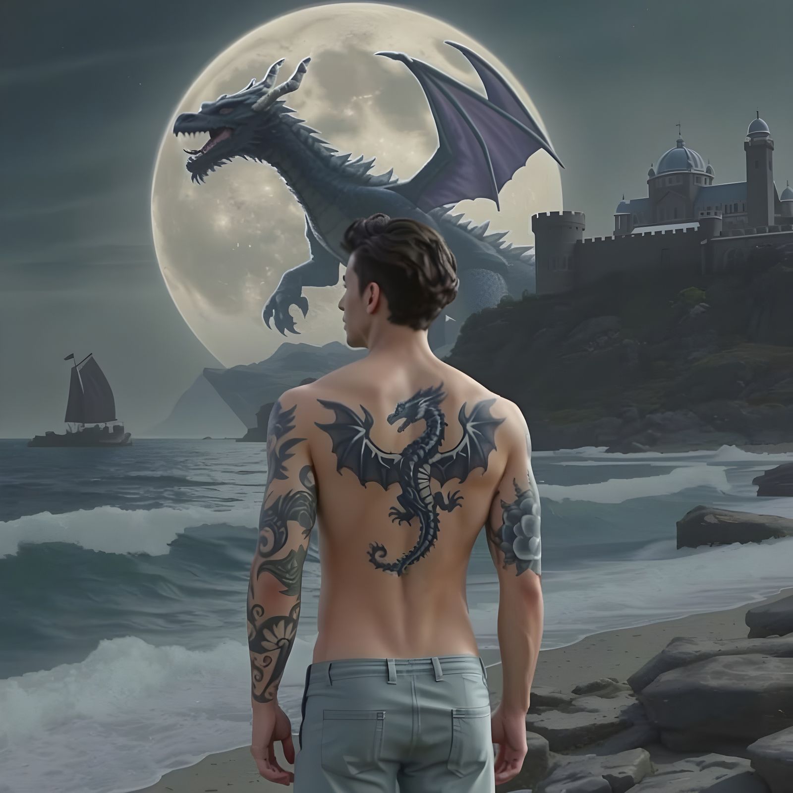 A Man Stares at a Dragon Tattoo Under a Breathtaking Medieva...