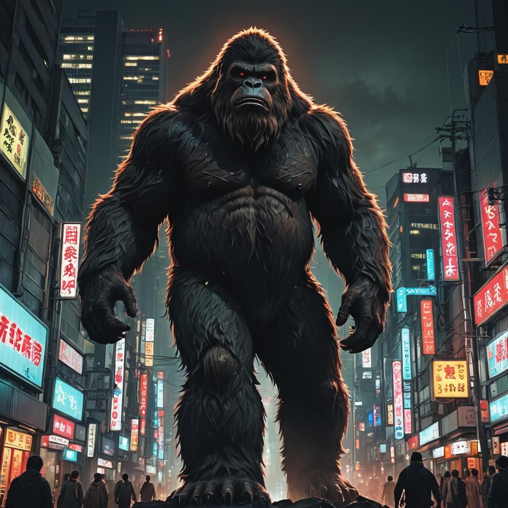 Bigfoot in Tokyo: Dark Fantasy Horror Art