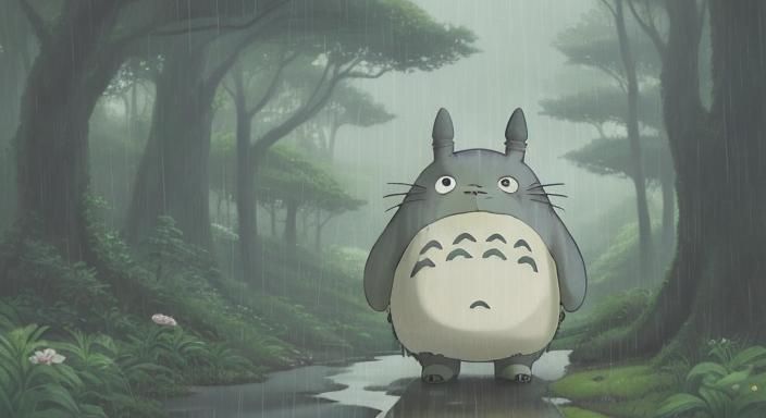 Totoro in Rainy Forest, Studio Ghibli Style