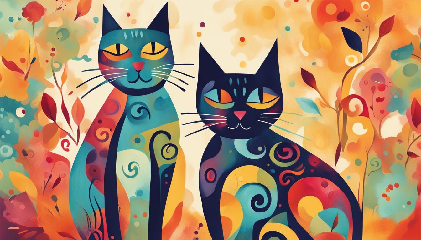 Impressionist Cats Whimsical Typographic Illustration