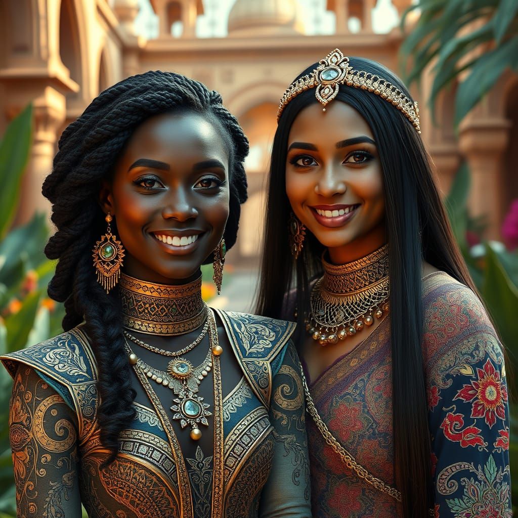 Futuristic Arabian Nights Fashion in a Hyperrealistic Garden