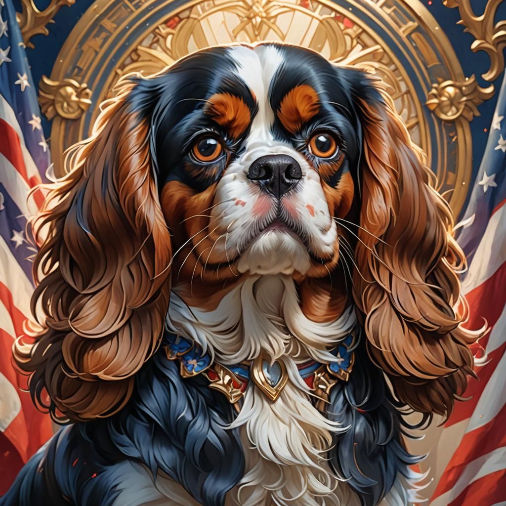 Patriotic Cavalier King Charles Spaniel Portrait