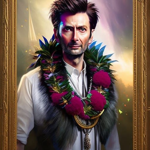 Man with Lei: Digital Portrait in Analogous Colors