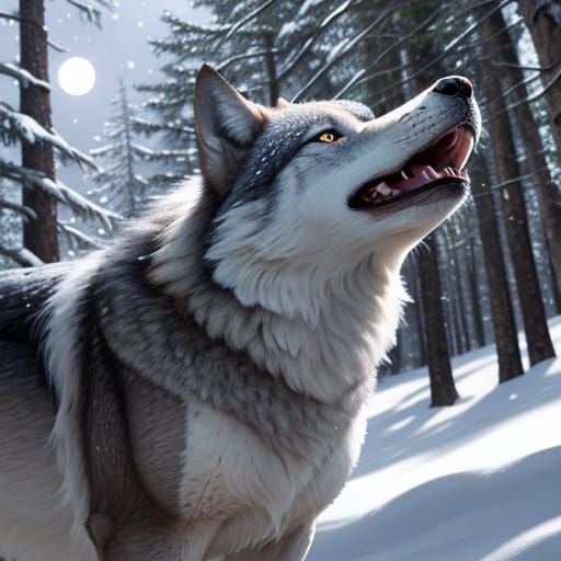 Magnificent Wolf Howling in Snowy Forest