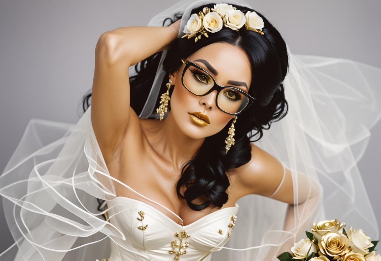 Modern Bride in Golden Rubber Wedding Dress