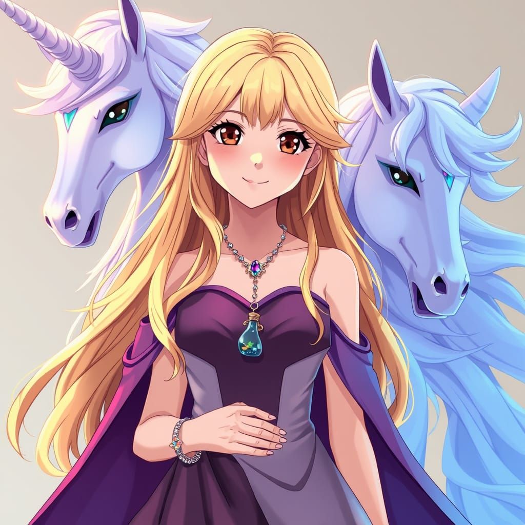 Elegant Young Girl with Alicorn in Anime-Inspired Art
