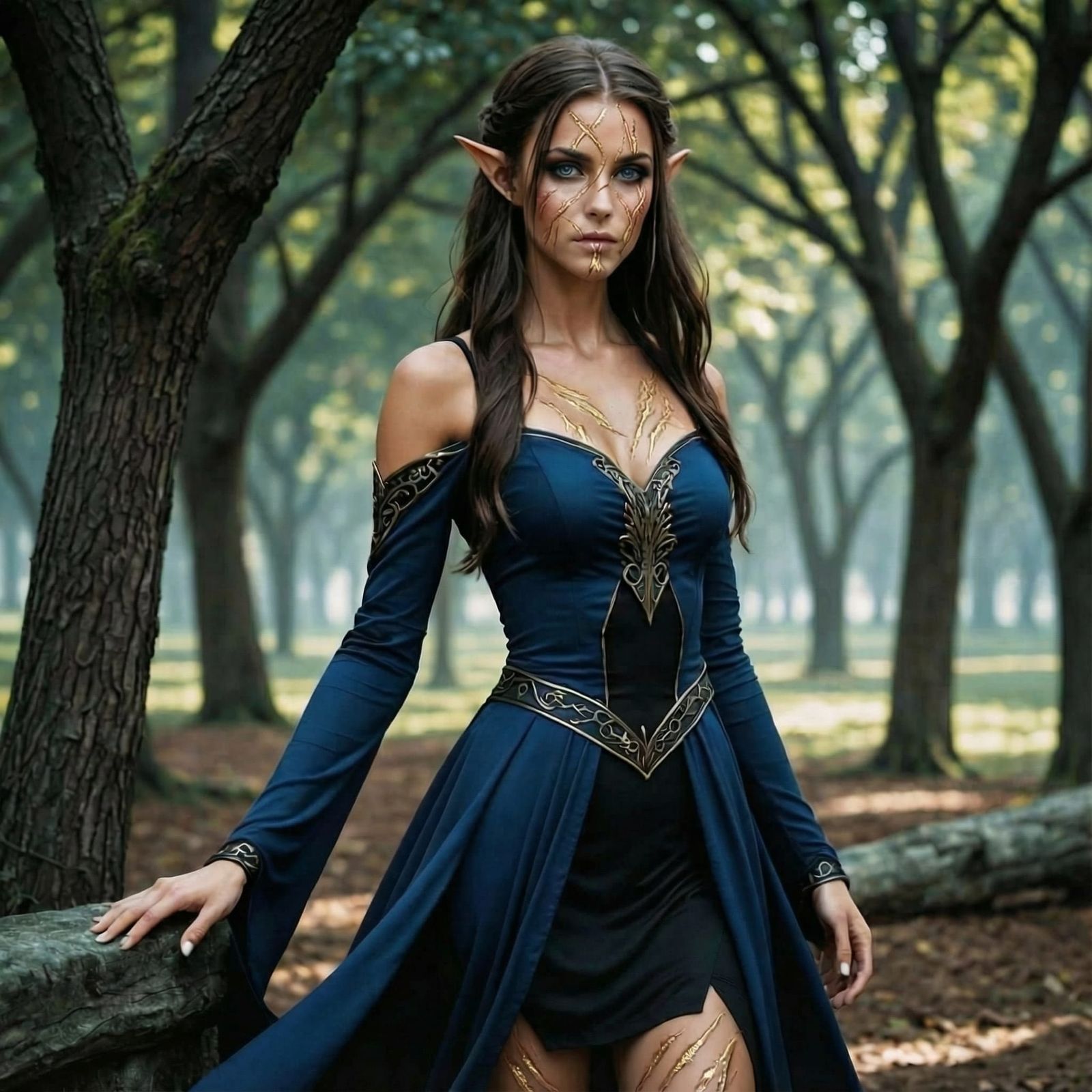 Dark Elf Woman in Simple Black Dress