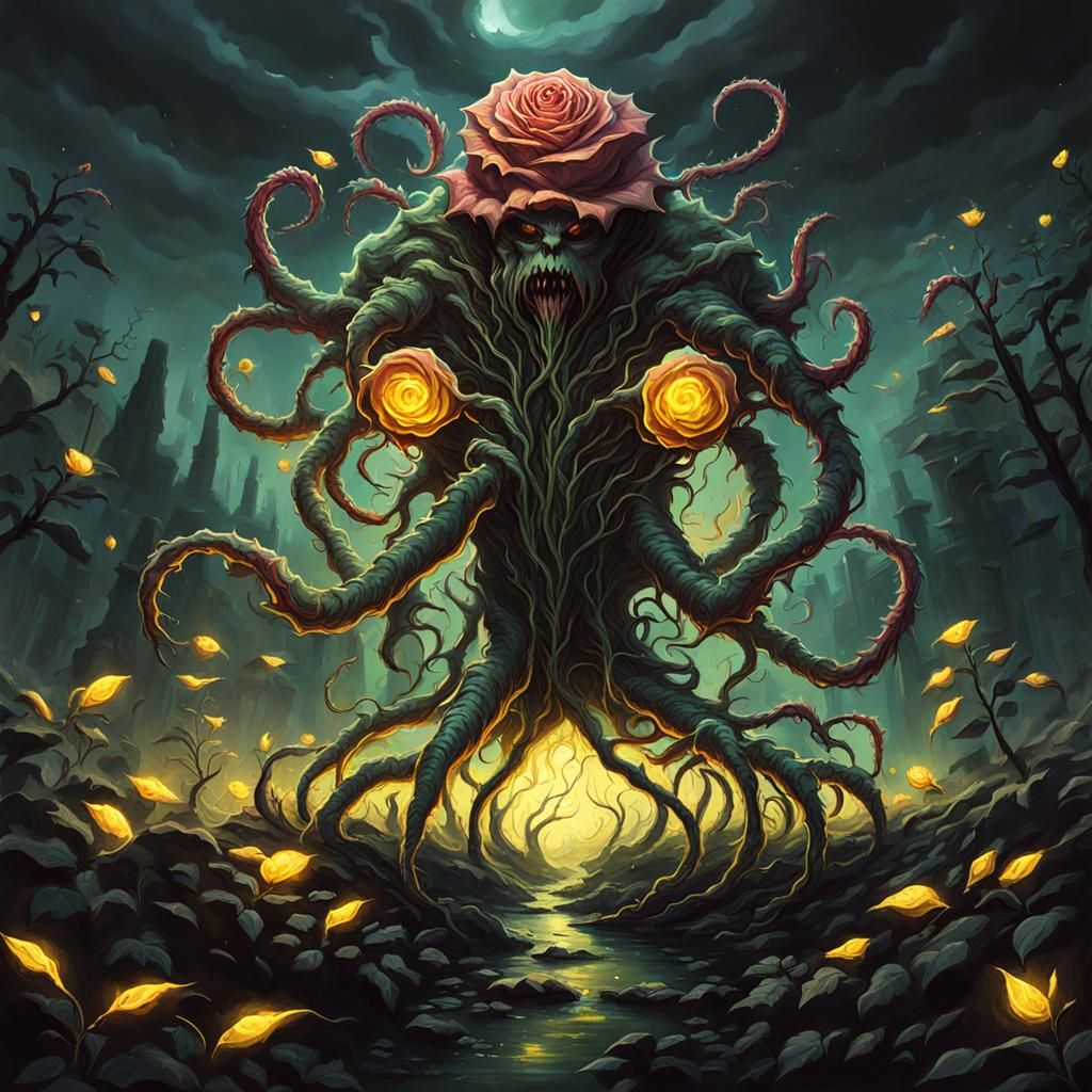 Giant Rose Alien Plant Monster, Sinister Art