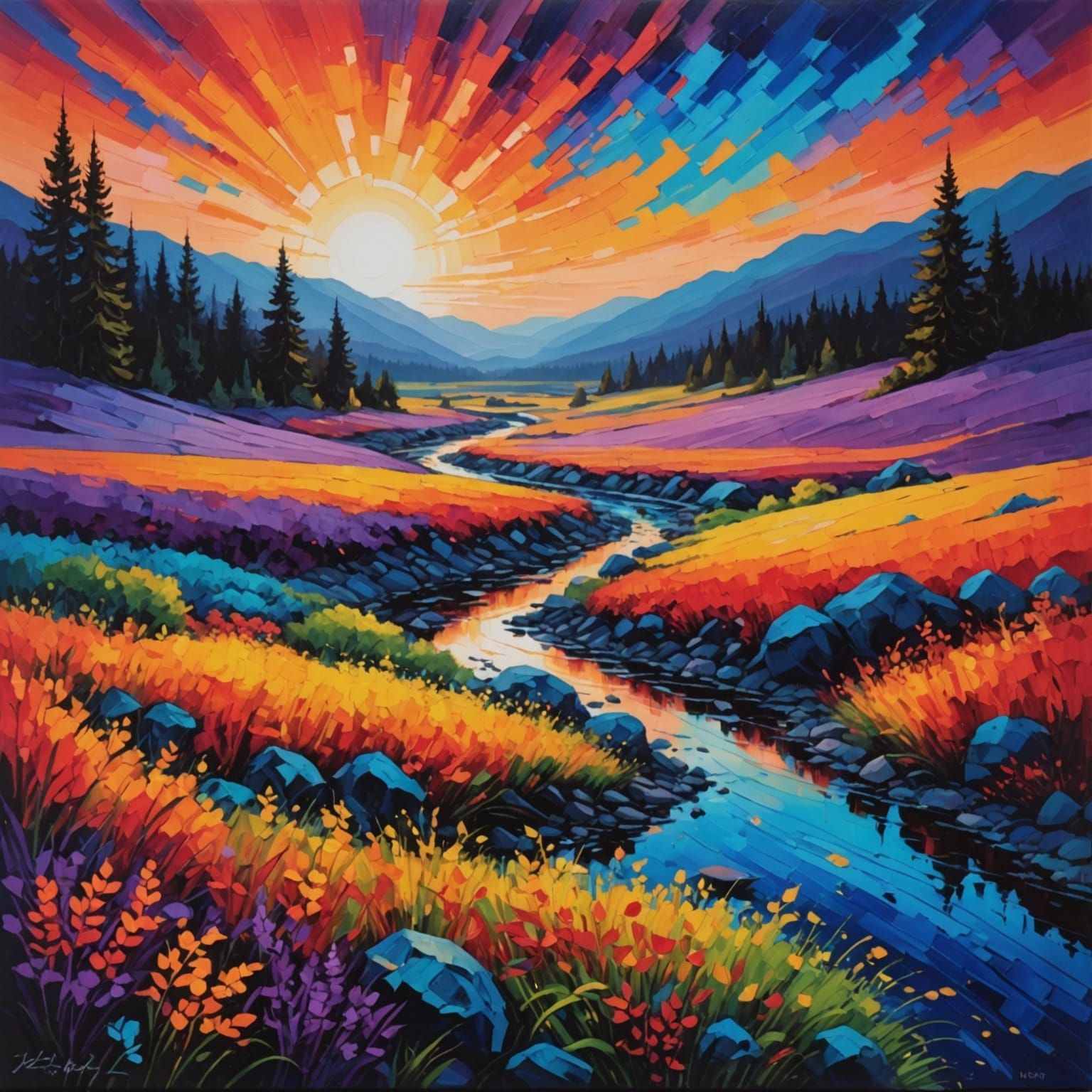 Vibrant Infinity Landscape in Acrylic Art