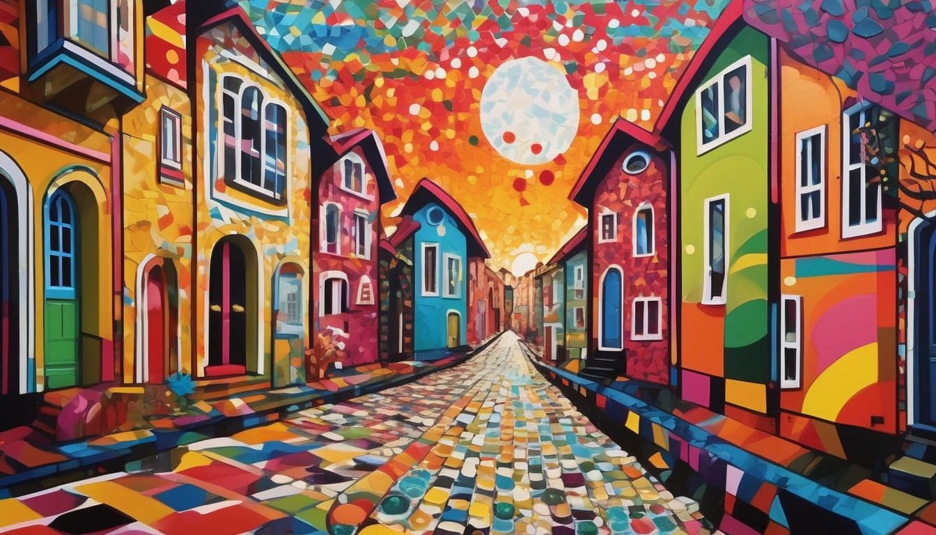 Vibrant Afrofuturist Village in Rhinestone Encrusted Collage...