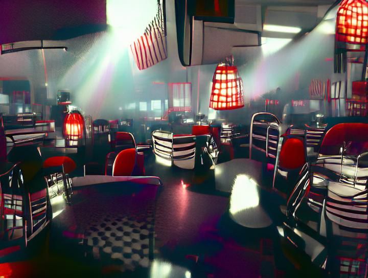 Vibrant 1950s Diner Scene in Film Noir Style