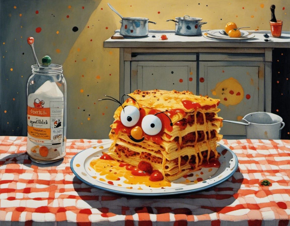 Garfield Enjoying Lasagna with Odie