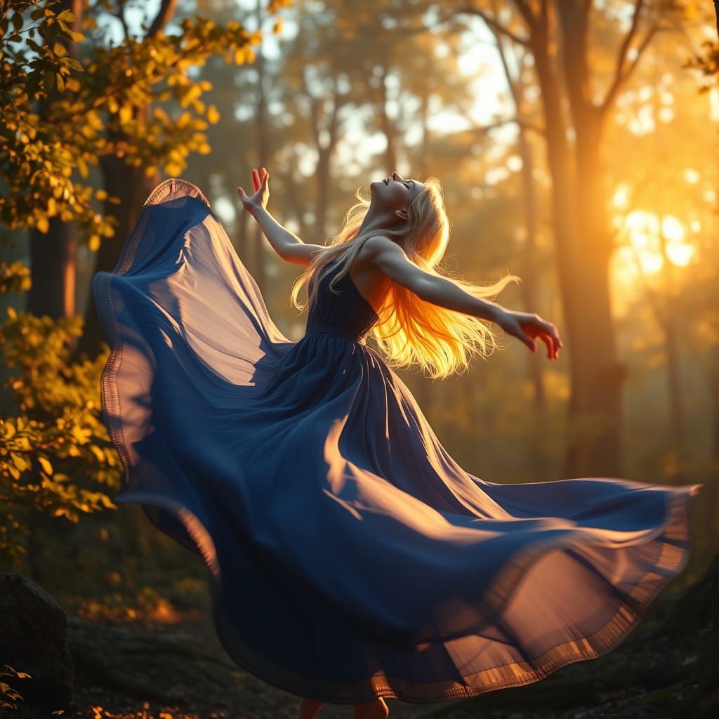 Whimsical Fantasy Maiden in Vibrant Sunset Wonderland