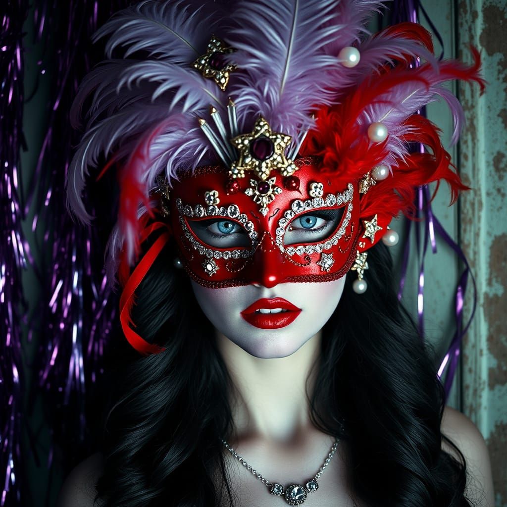 Venetian Masked Woman in Dramatic Lighting