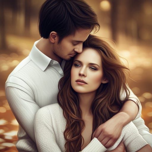 Couple's Autumn Embrace: A Detailed Matte Painting