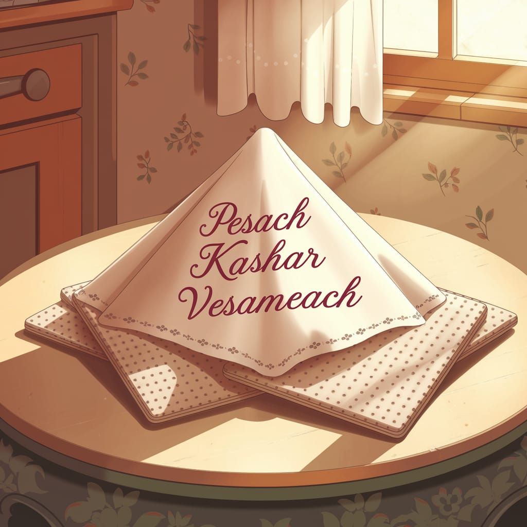 Anime-Style Pesach Seder Scene with Delicate Matzahs