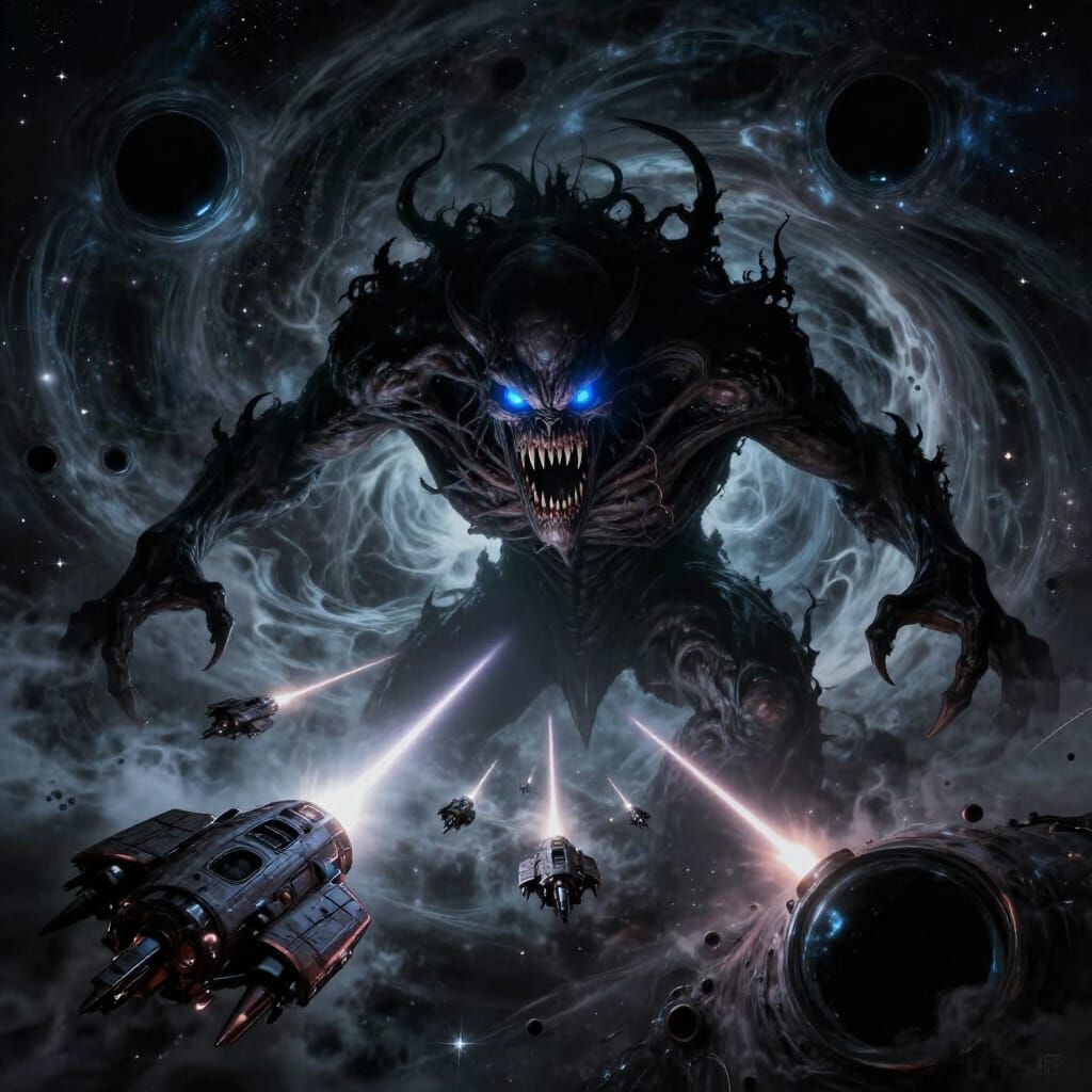 Cosmic Horror Monster Devours Universe in Dark Art Style
