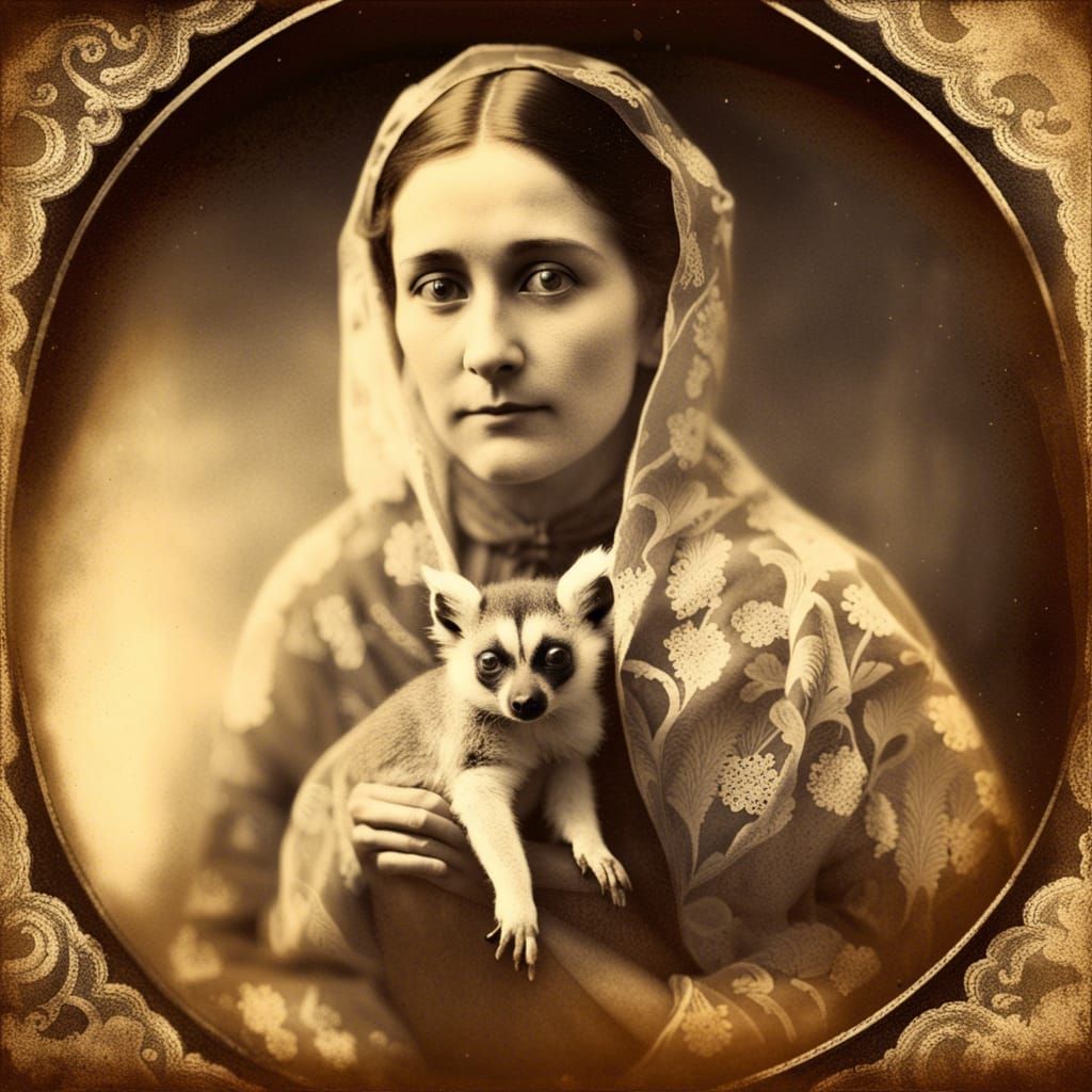 19th Century Lady with Lemur: Antique Photo