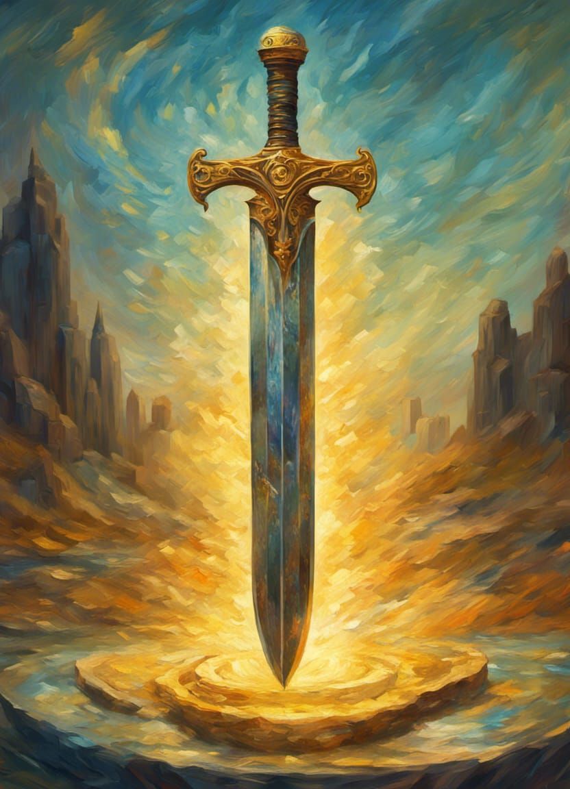 Magical Sword in Stone: Van Gogh Impressionist Style