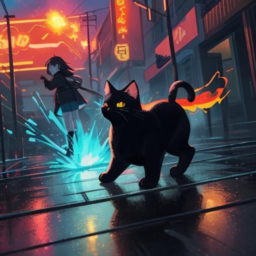Anime Cats Clash in Neon City Streets