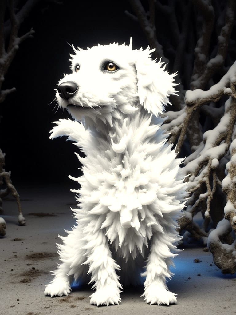 Winter Wonderland with Ancient Trees and a Snowdog