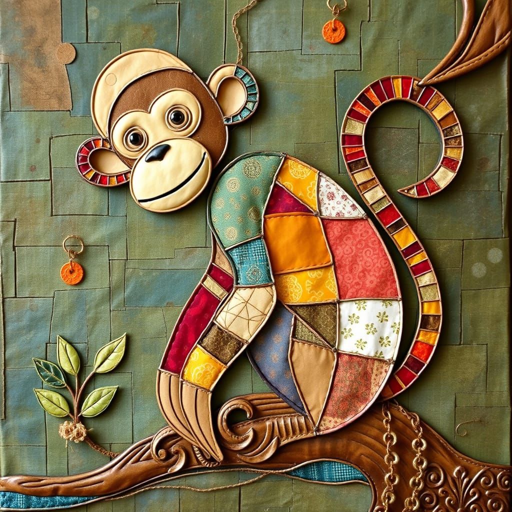 Vibrant Patchwork Monkey Whimsy
