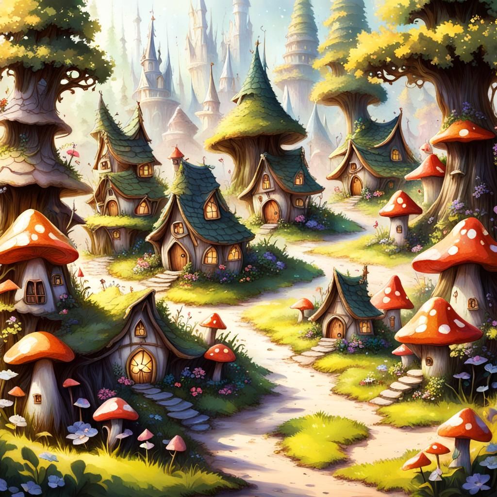 Enchanting Fairy Village in Dreamlike Setting