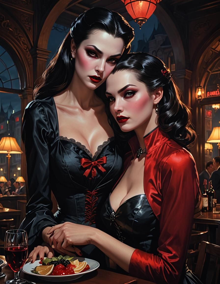 Vampire Embrace: Hyperrealistic Night Scene