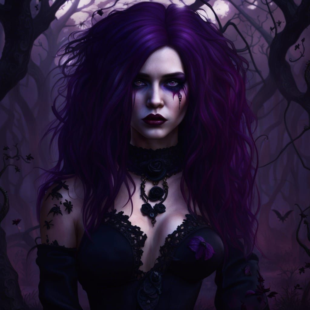 Persephone in Dark Fantasy Style with Violet Hair