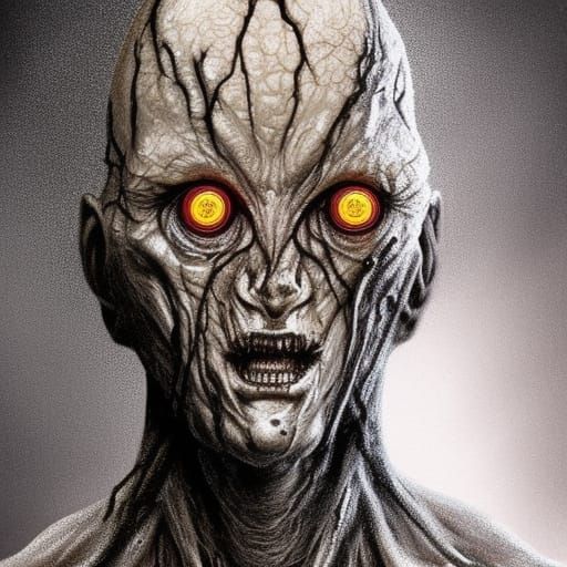 Promethean Alien Engineer Portrait in Biopunk Style