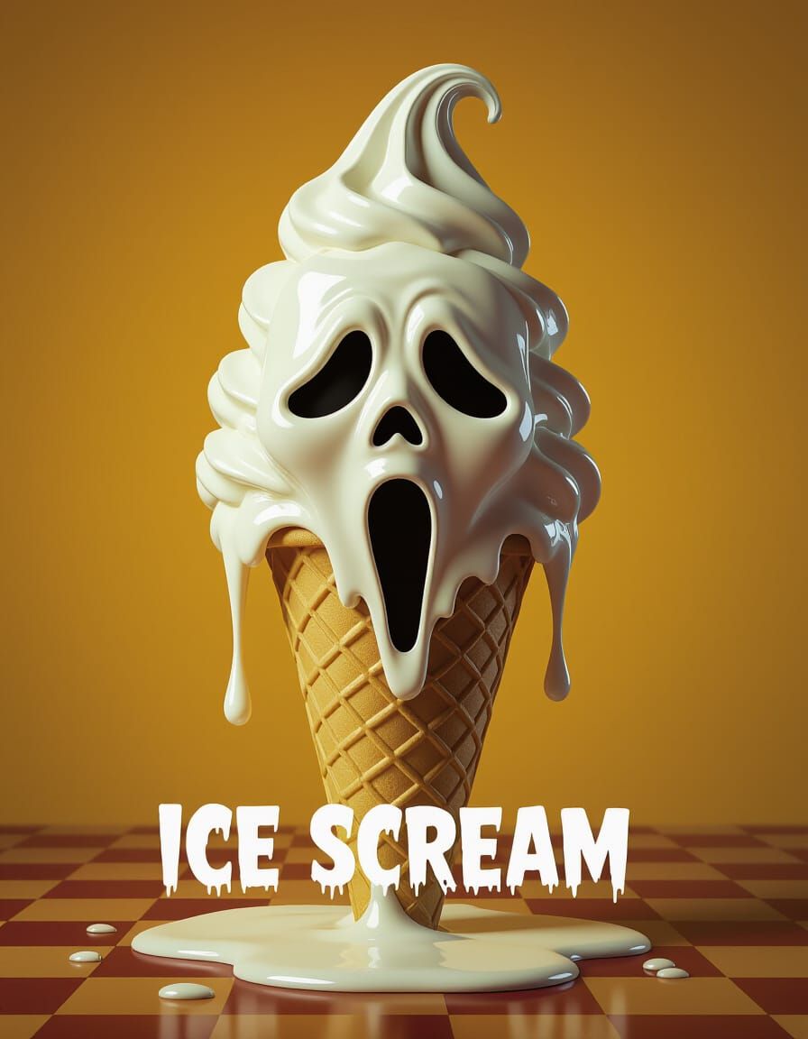 Ice Cream Scream: Surreal Melting Mask in Pop Art