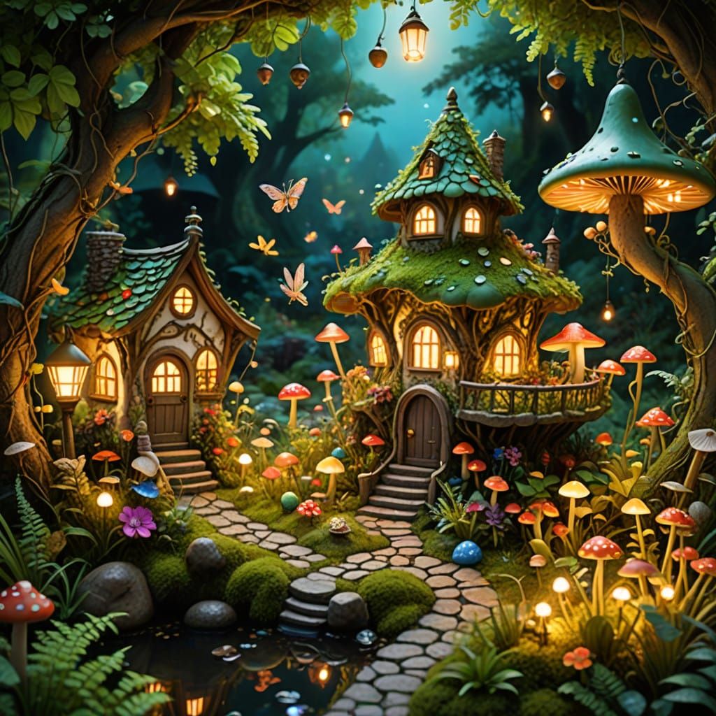 Enchanted Whimsical Garden in Vibrant Colors