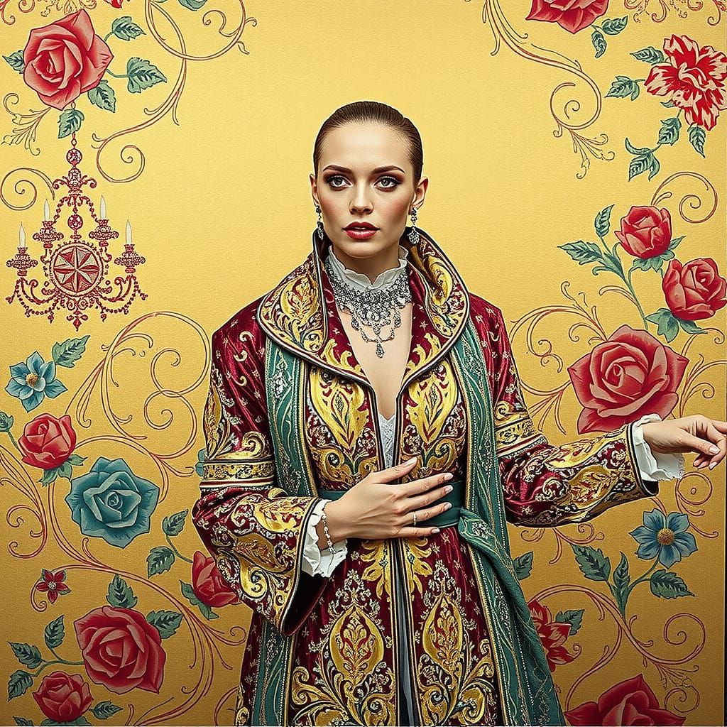 Woman in Velvet Robes, Baroque Maximalist Style