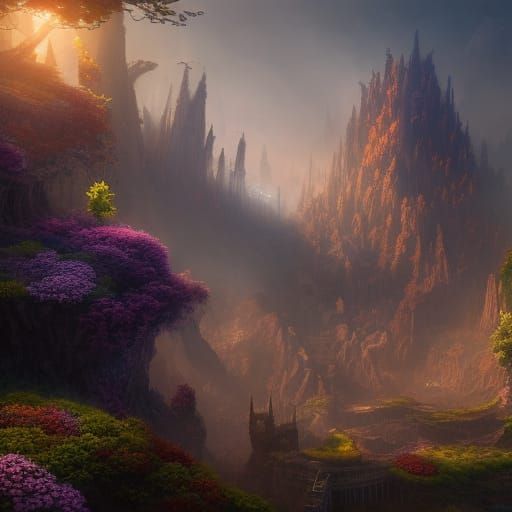 Sunlit Magical Staircase in Detailed Matte Painting