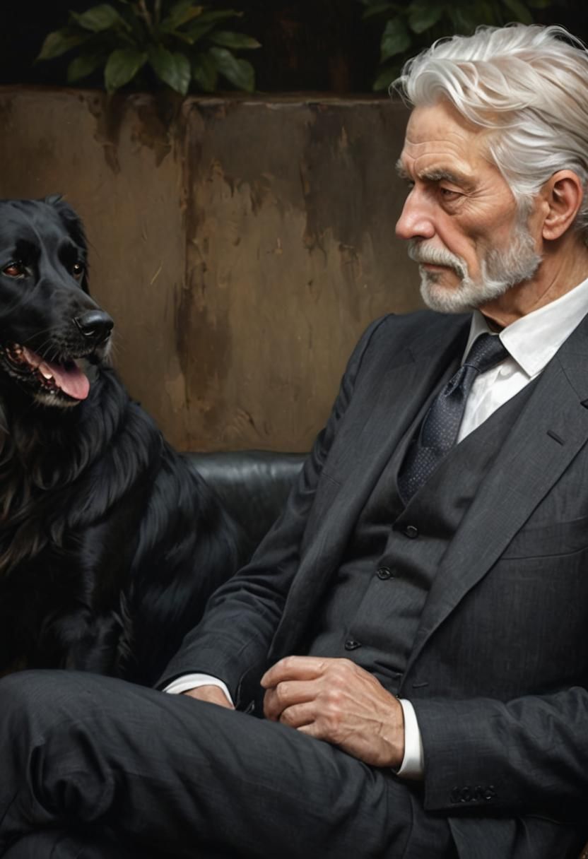 Old Man with Dog Portrait in Rembrandt Lighting