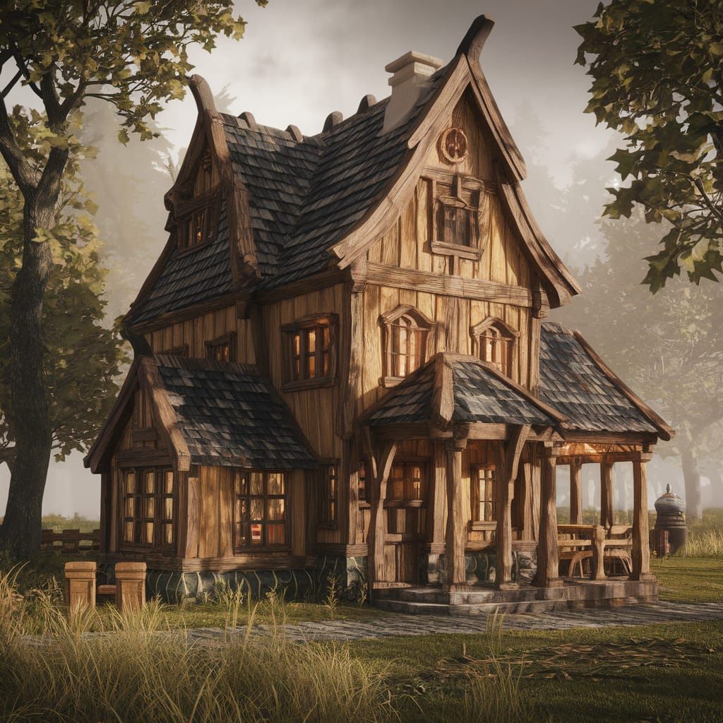 Cozy Oak Tavern in Whimsical Fantasy Style