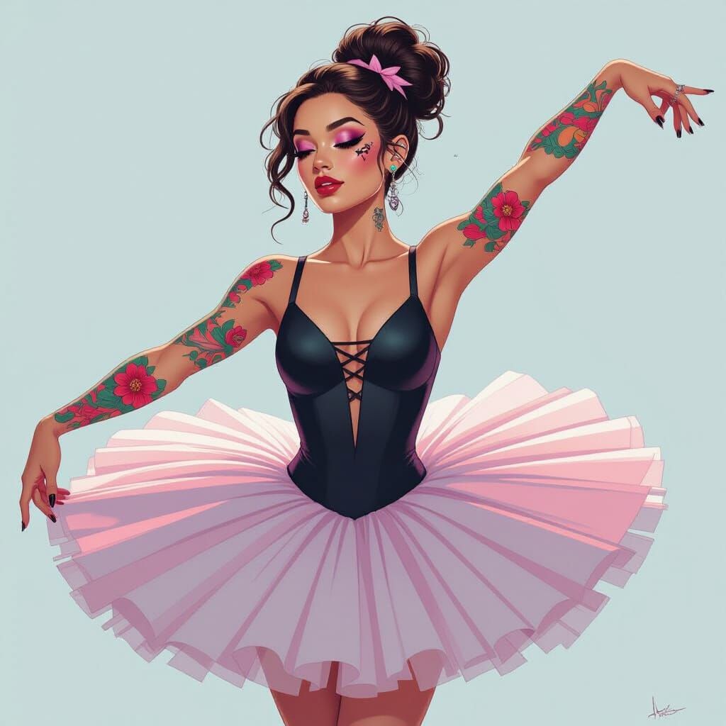 Ballerina with Tattoos and Piercings: Digital Art