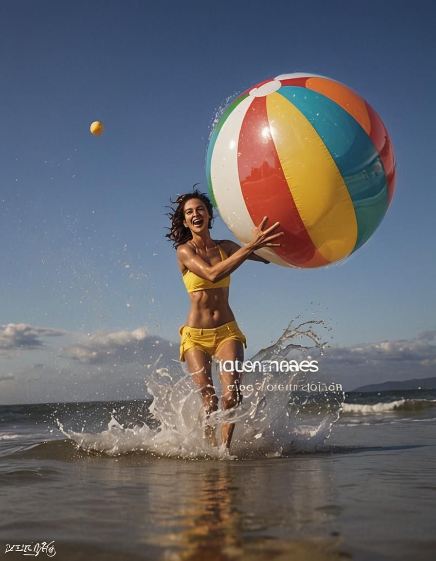Vibrant Vampire Woman with Beach Ball, Digital Art