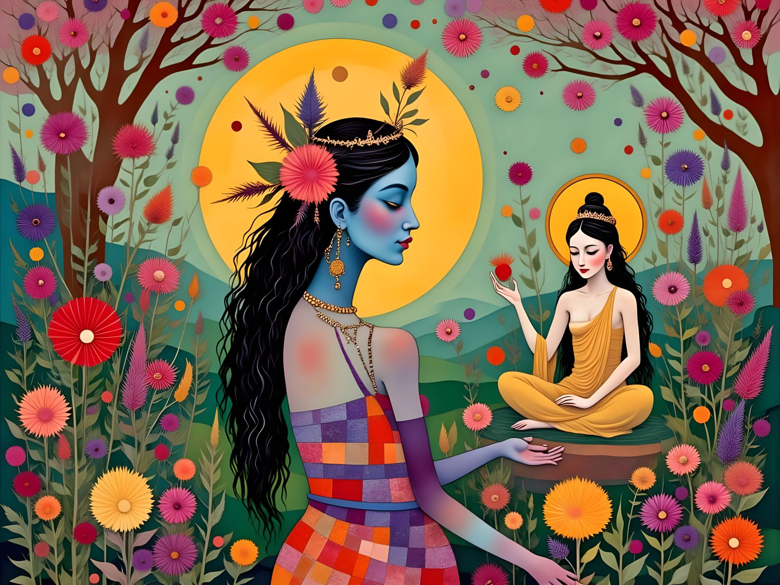 Sacred Indonesian Goddess in Vibrant Batik Garb