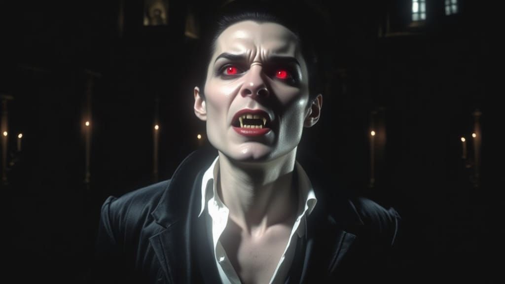 Seductive Vampire in Gothic Castle Hall