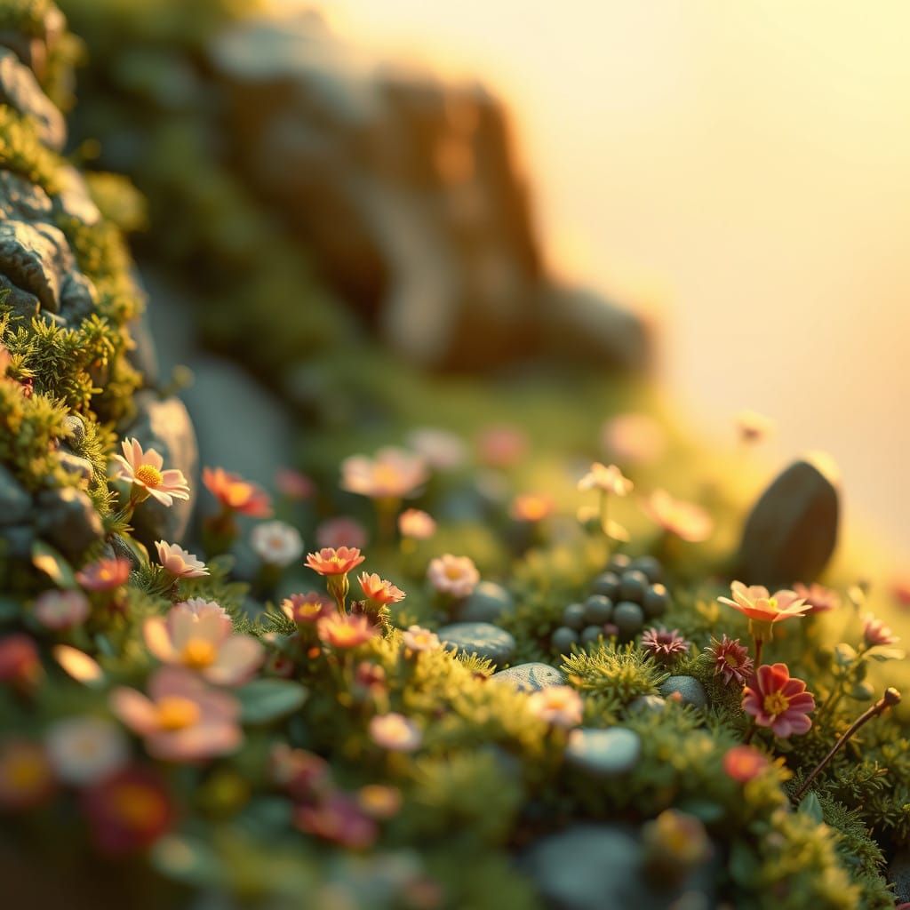 Whimsical Alpine World in Golden Light