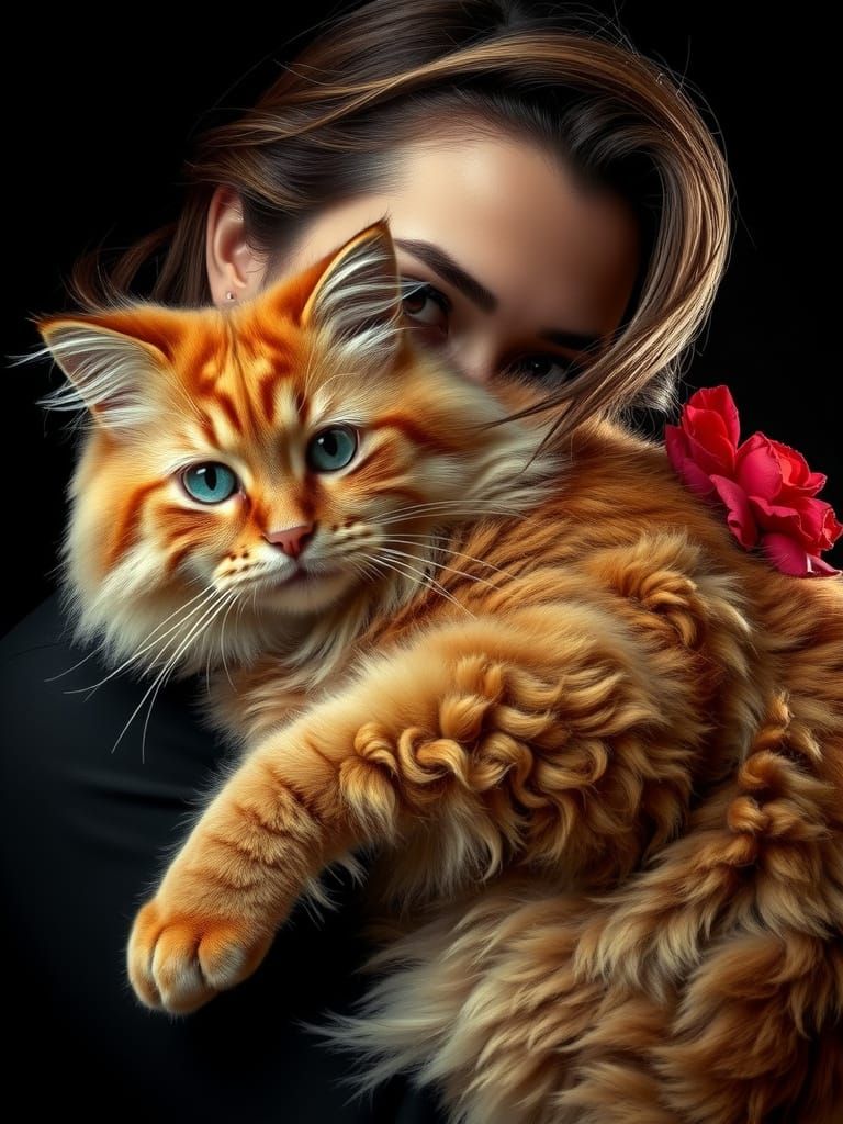 Elegant Actress with Persian Cat in Dramatic Hyperrealism