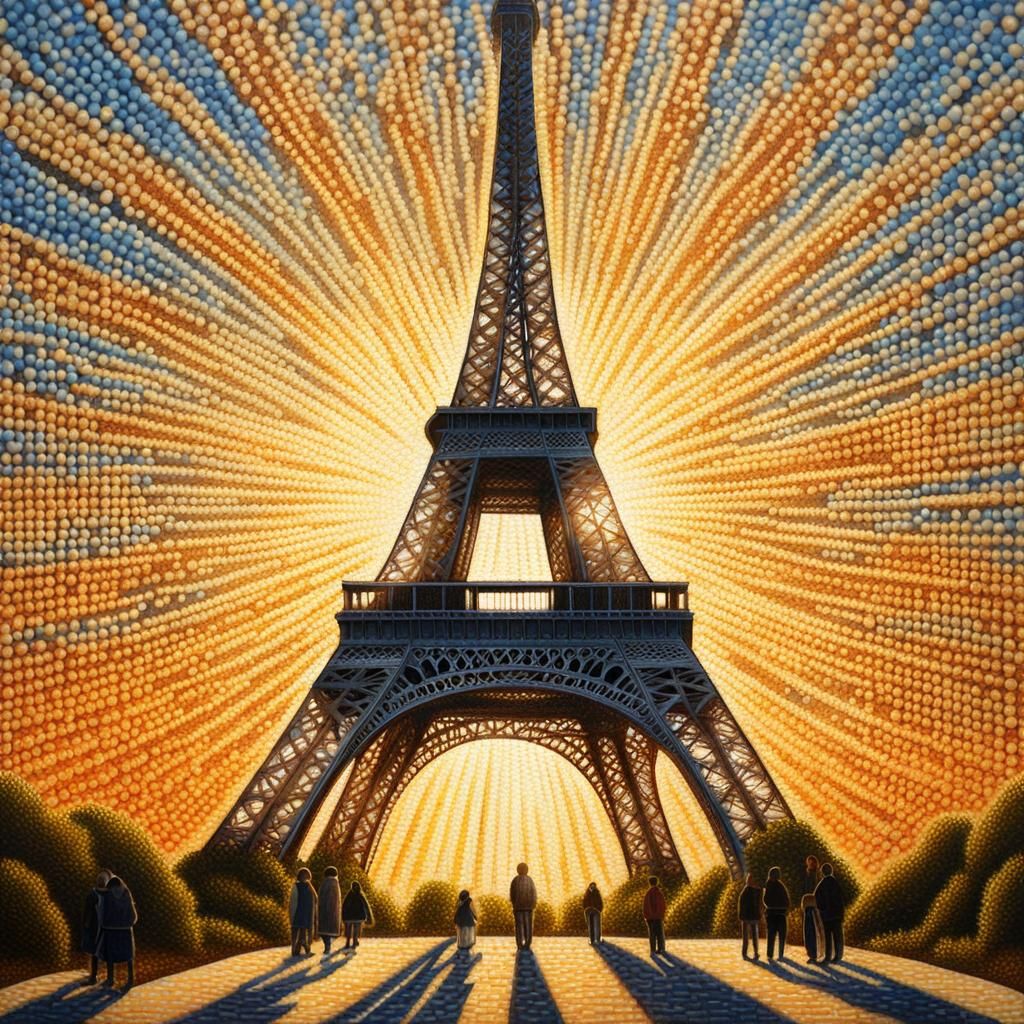Matchstick Eiffel Tower in Hyperrealistic Pointillism