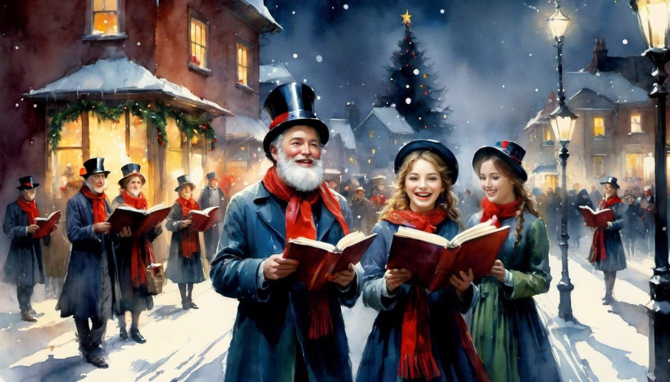 Victorian Christmas Carolers in Whimsical Watercolor