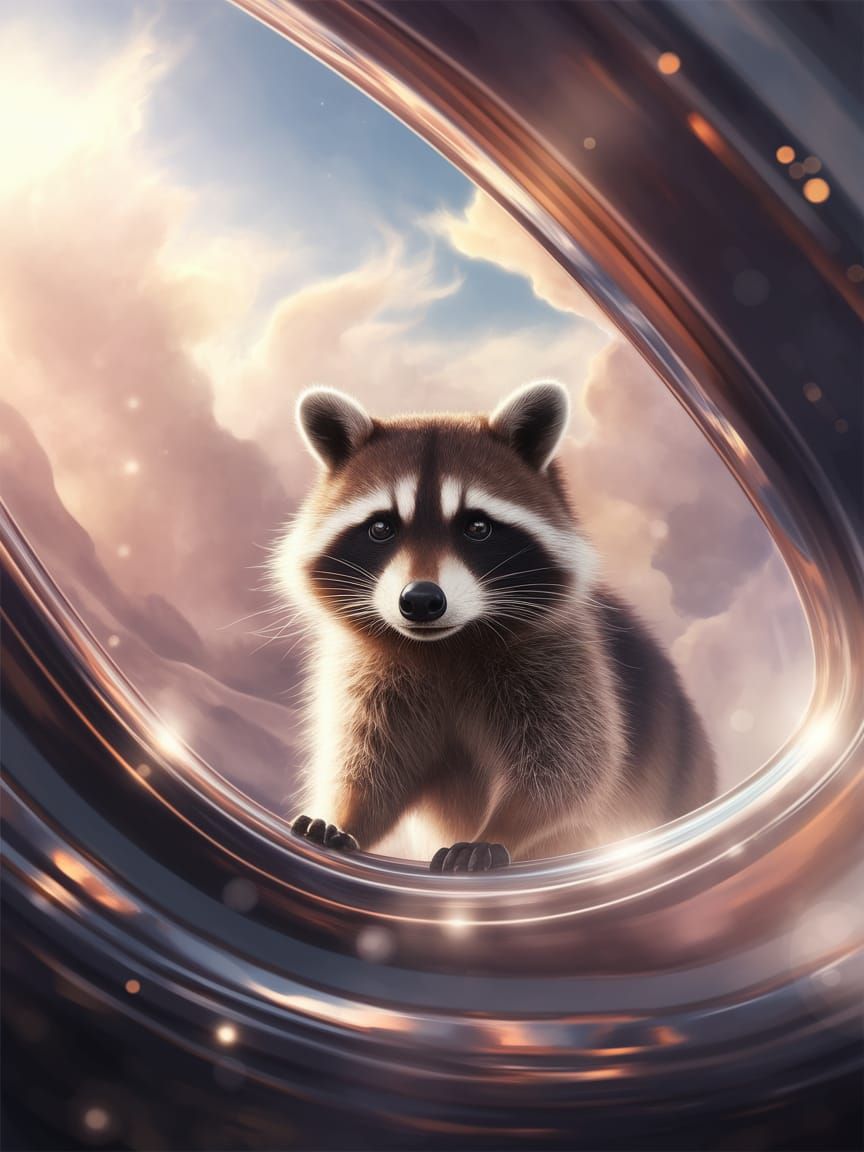 Curious Raccoon Explores a Magical Spaceship