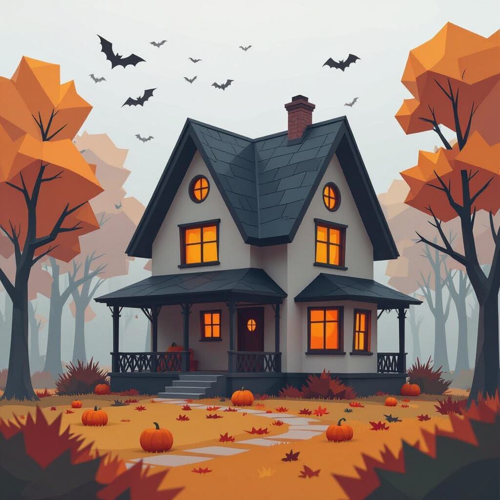 Low Poly Halloween House in Autumnal Fog