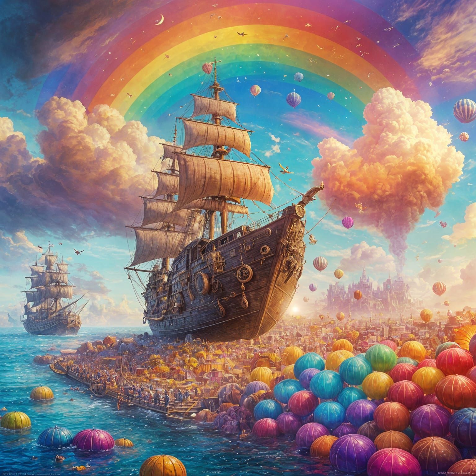 Candy Pirate Ship in Watercolor Fantasy Art