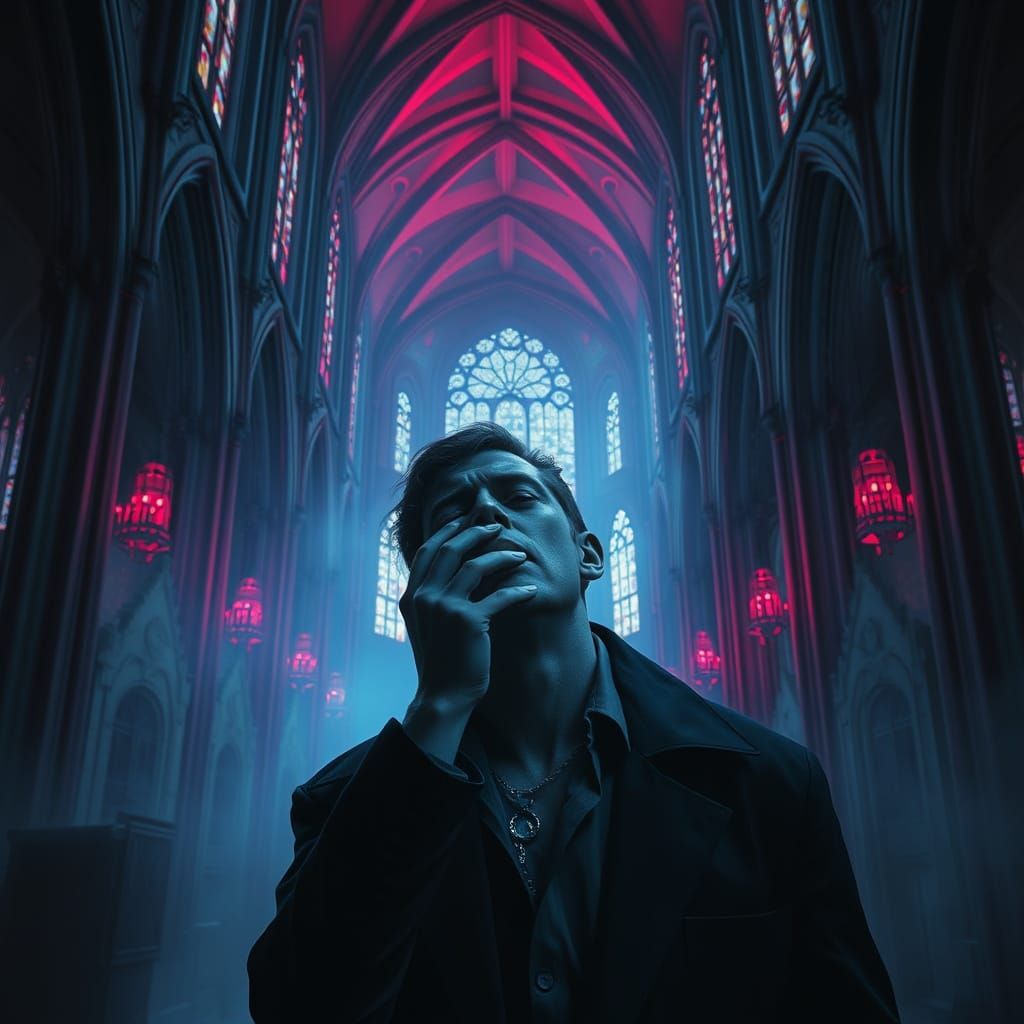 Exhausted Vampire in Gothic Church