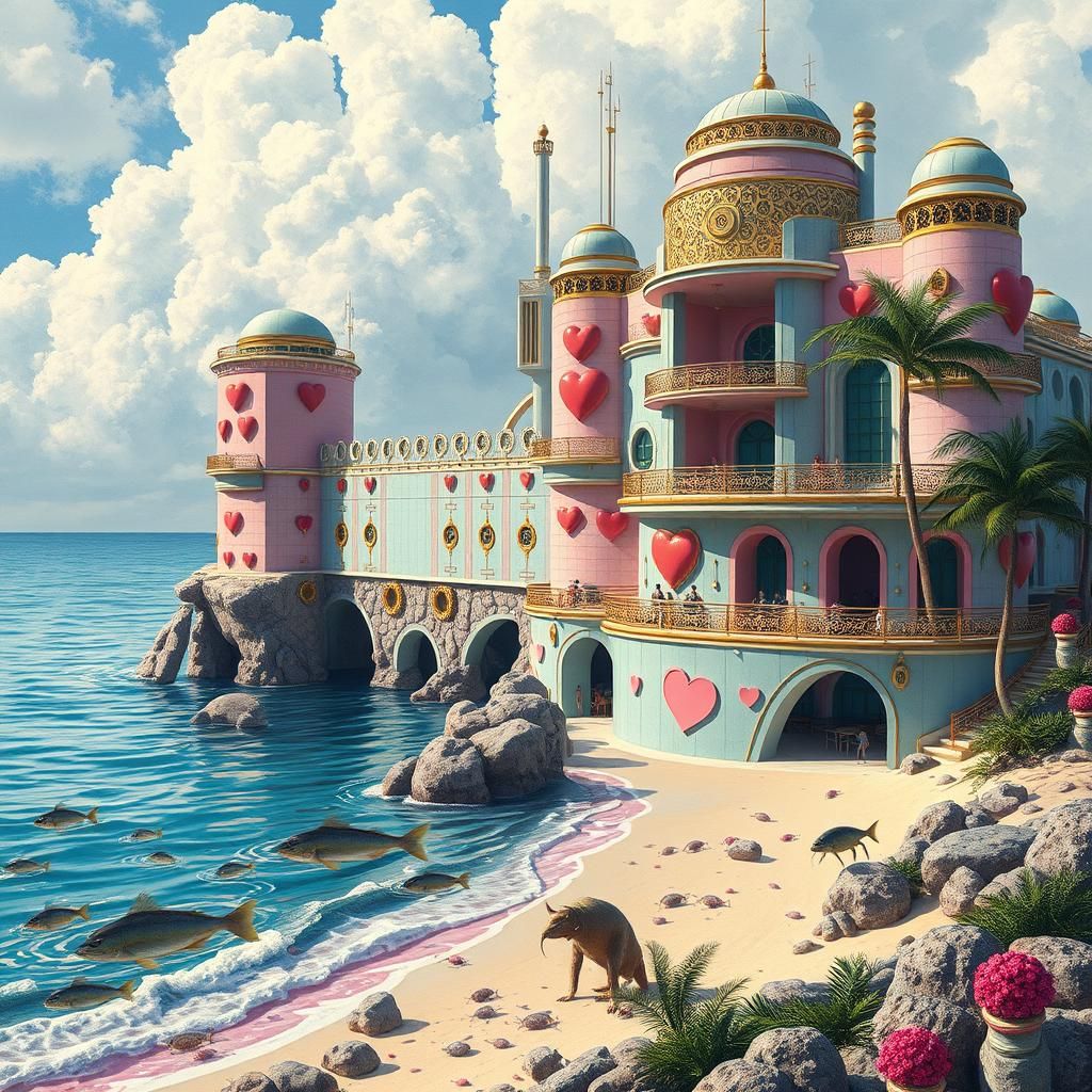 Futuristic Beach Fortress in Vibrant Style